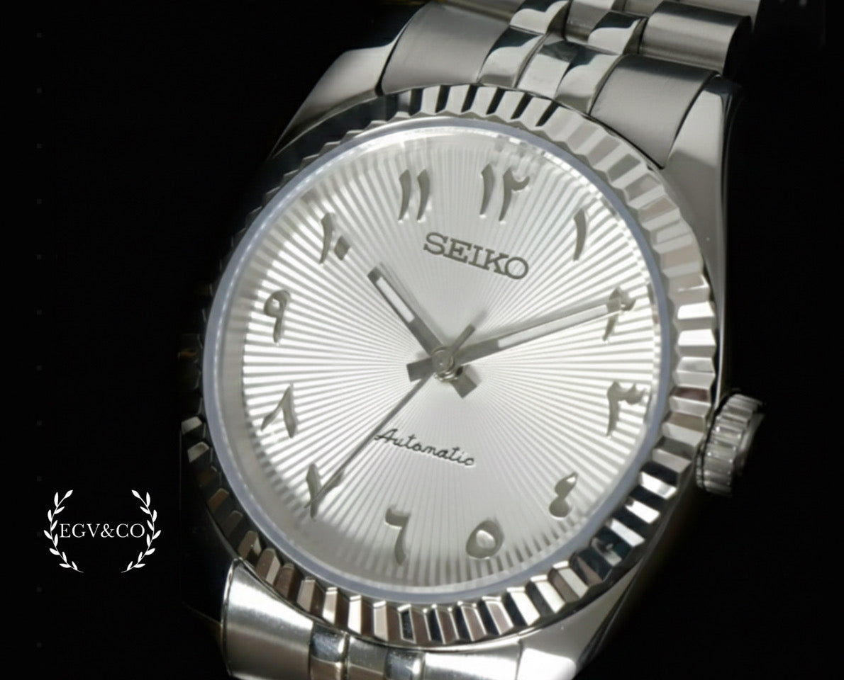 SEIKO JUST | WITHE ARABIC TEXTURED